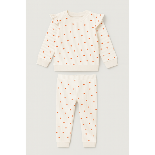 Heart Ruffle Baby Girl Cotton 2-Piece Set