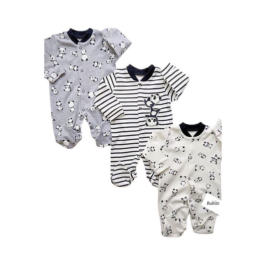 Panda Patterned Baby 3-Piece Romper Set