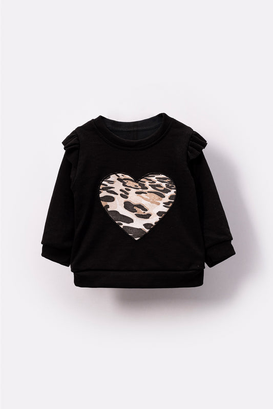 Leopard Print Heart Detailed Baby Kids Top and Bottom 2-Piece Set