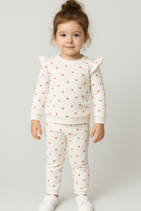 Heart Ruffle Baby Girl Cotton 2-Piece Set