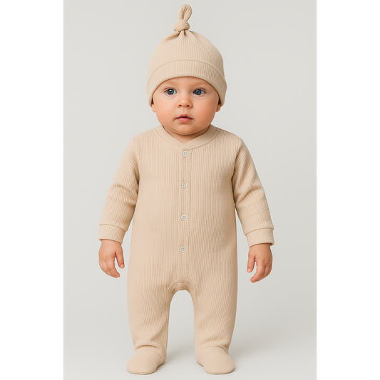 Style Hat Ribbed Combed Baby Jumpsuit