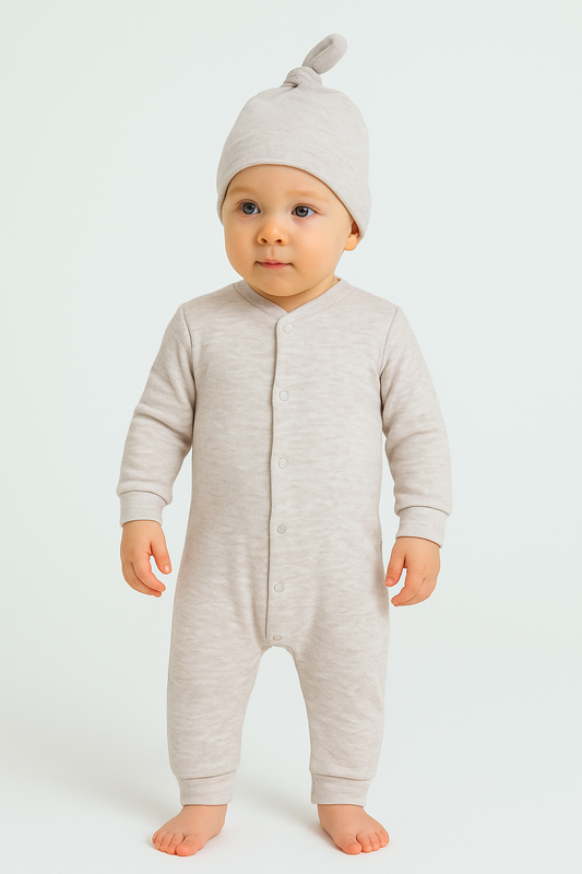 Style Hat Ribbed Combed Baby Jumpsuit