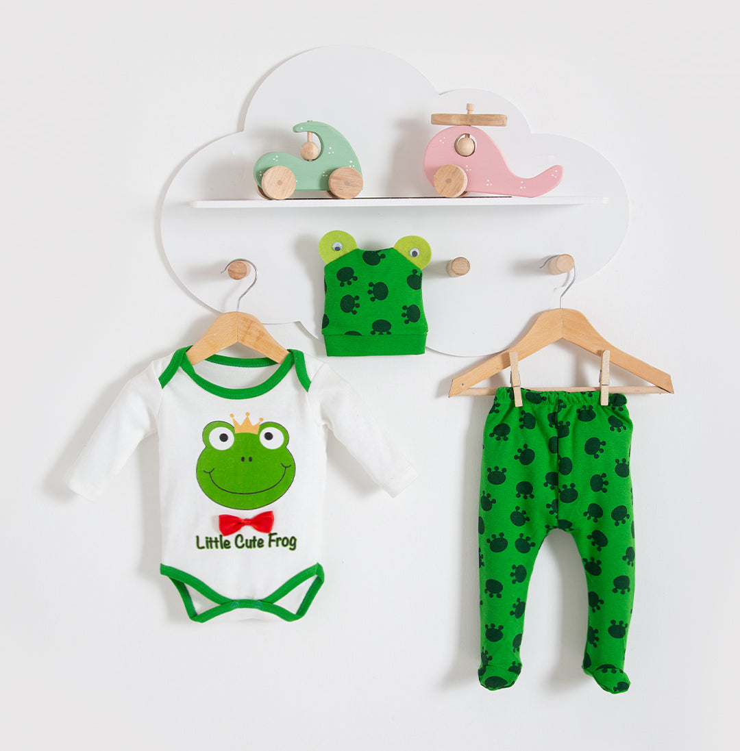Frog Patterned Baby Set with Hat Red