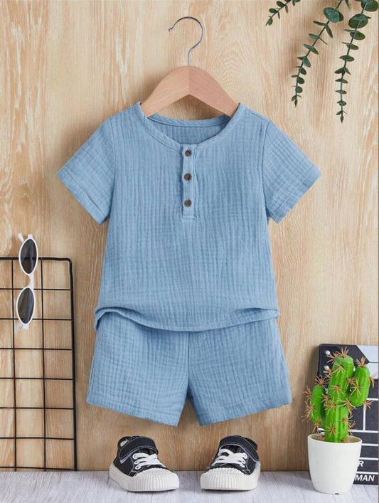 Unisex Baby & Kids 100% Cotton Buttoned Muslin Top and Shorts Set