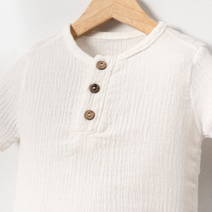 Unisex Baby & Kids 100% Cotton Striped Buttoned Muslin Shorts Set