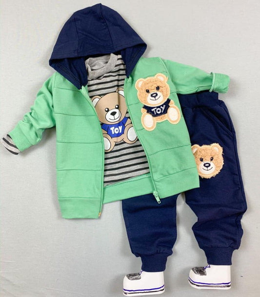 Bear Hooded Jacket Pant Set Green