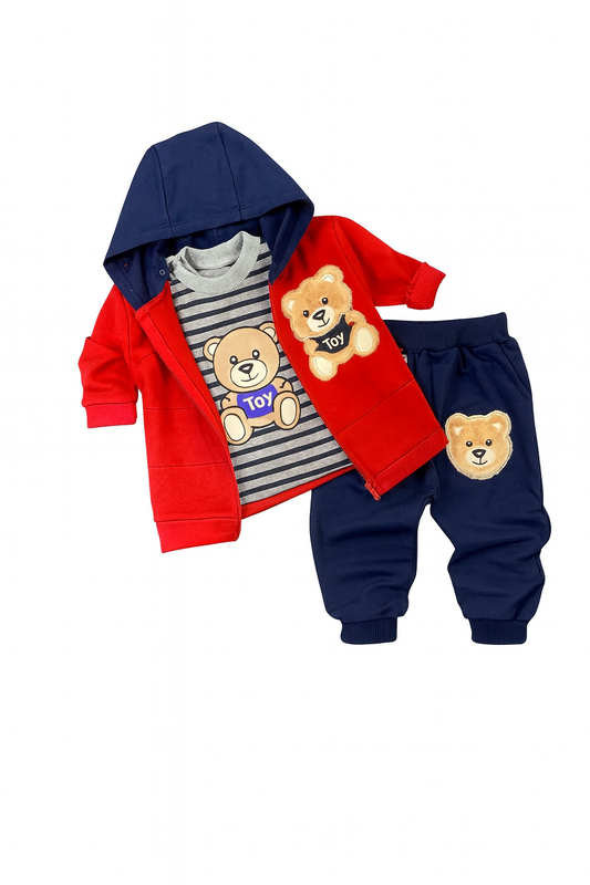 Bear Hooded Jacket Pant Set Red
