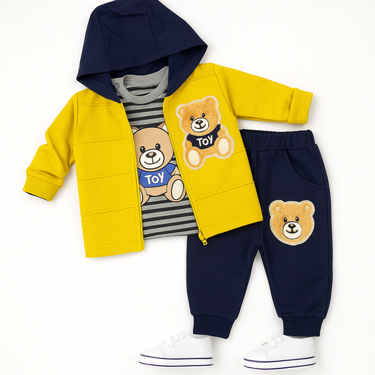 Bear Hooded Jacket Pant Set Yellow