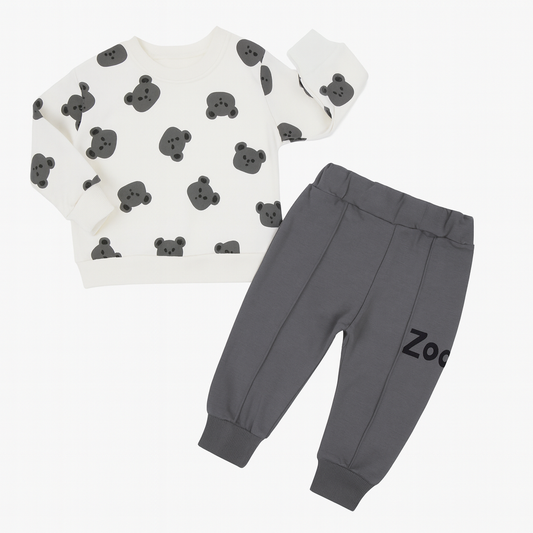 Bear Print Sweatshirt Pant Set Grey