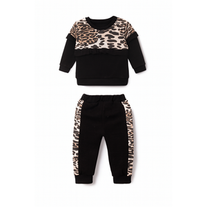 Leopard Detailed Ruffled Baby Girl Child Top and Bottom 2-Piece Set