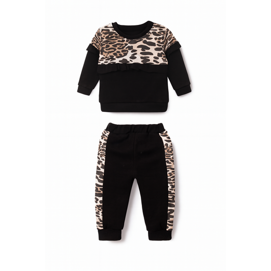 Leopard Detailed Ruffled Baby Girl Child Top and Bottom 2-Piece Set
