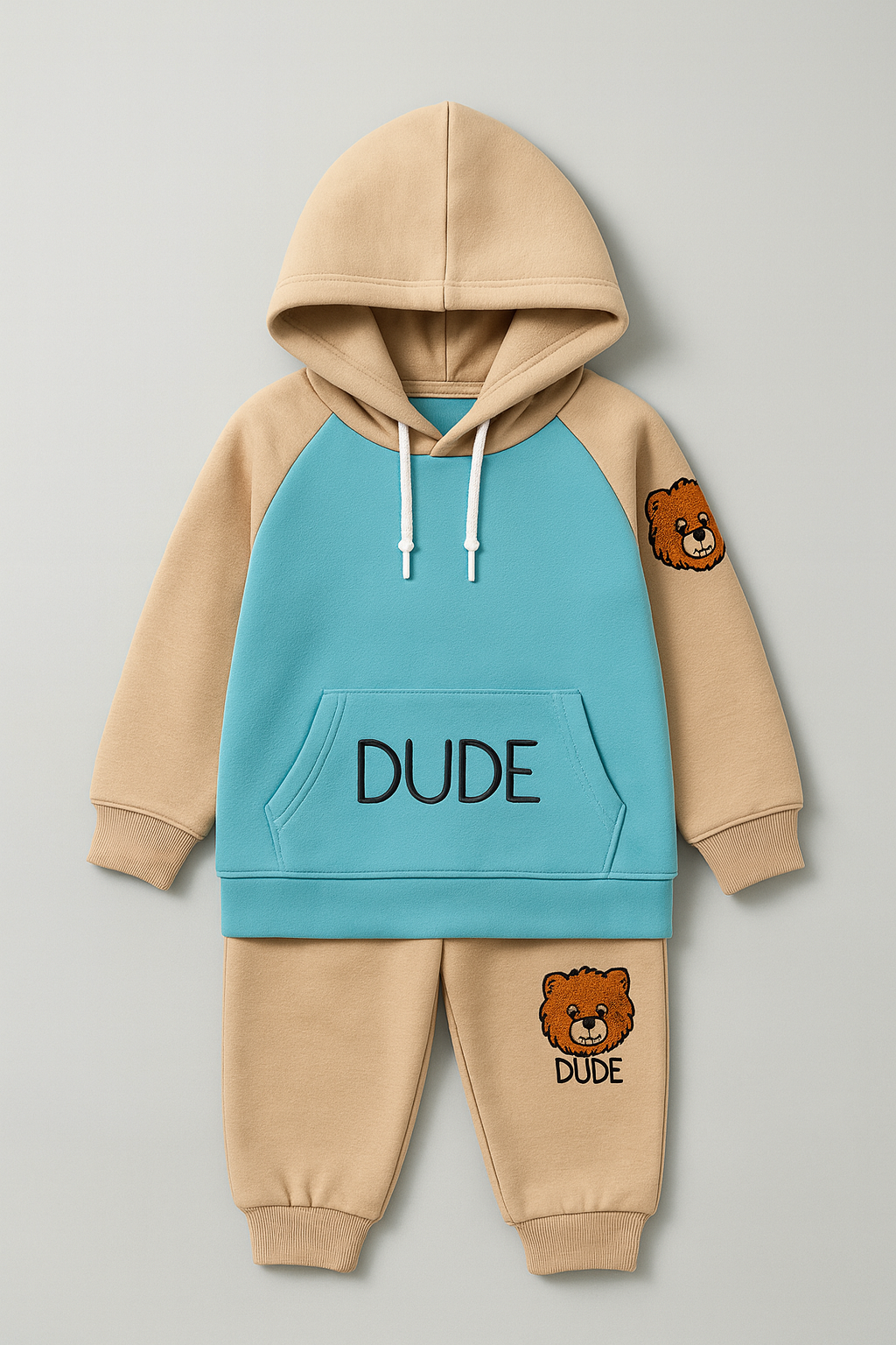 Dude Patterned Hooded Baby Top and Bottom Set