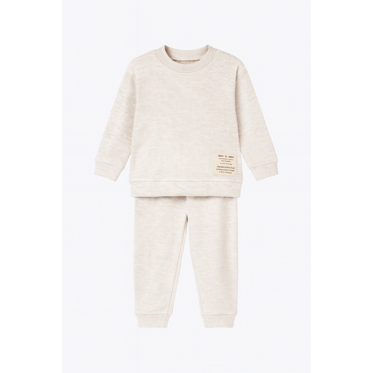 Unisex Coat of Arms Detailed Waffle 3-Piece Top and Bottom Set Set