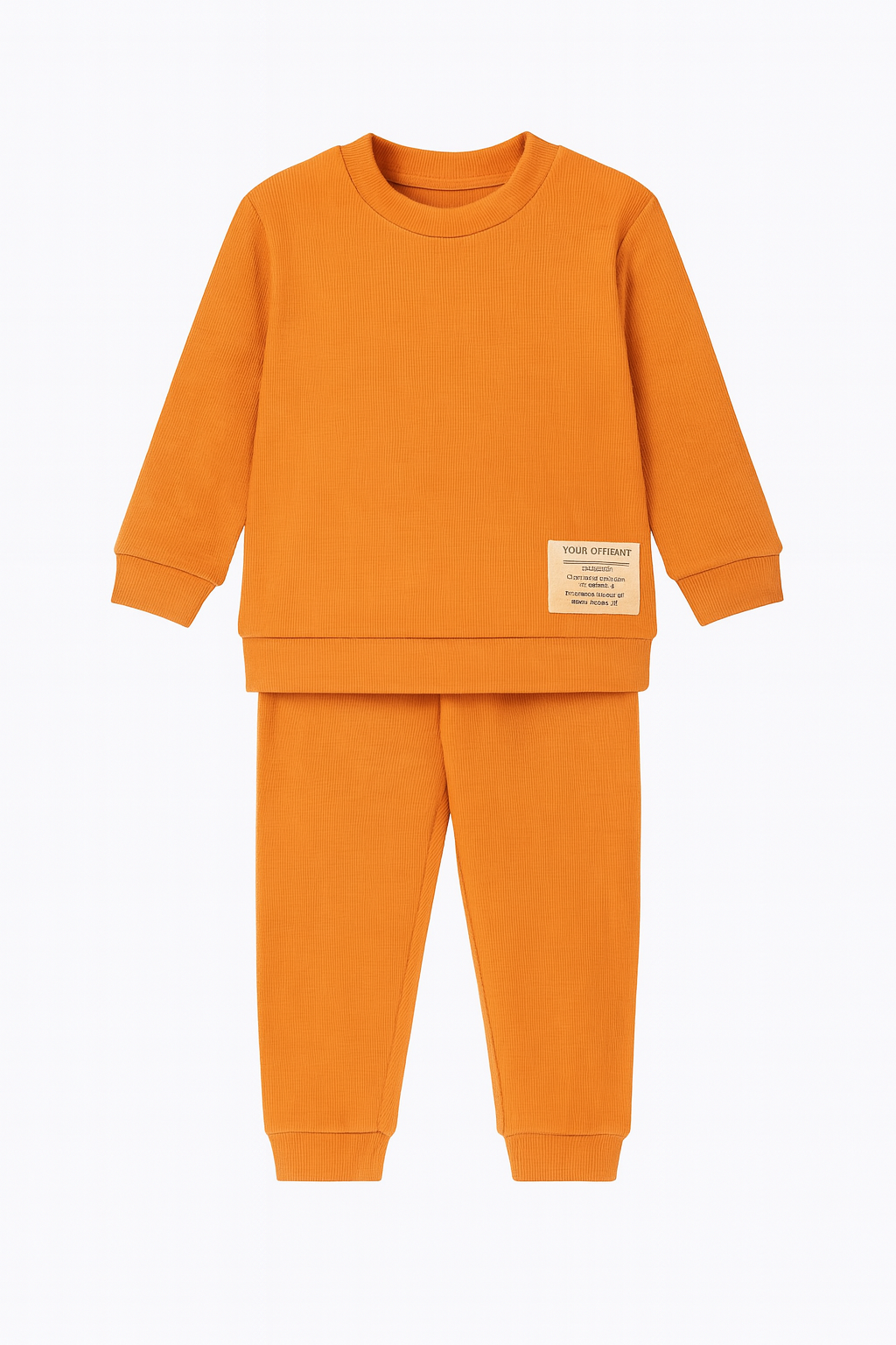 Unisex Coat of Arms Detailed Waffle 3-Piece Top and Bottom Set Set