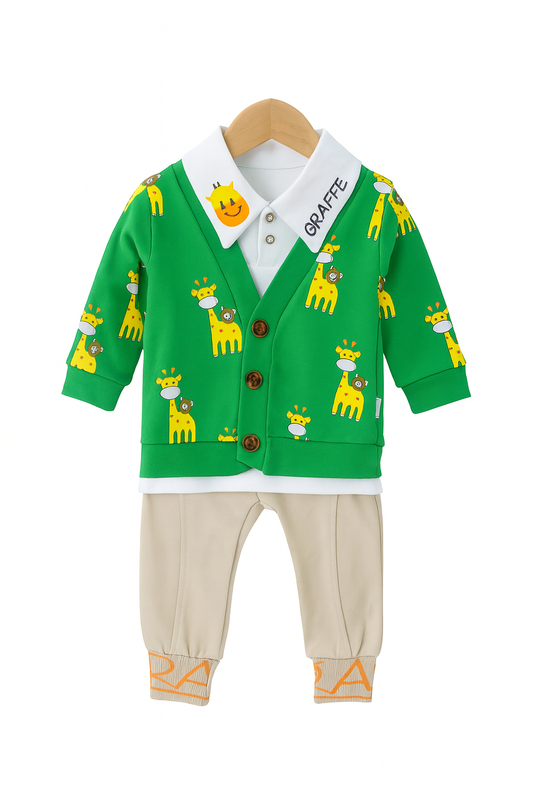 Giraffe Cardigan Pant Set Green