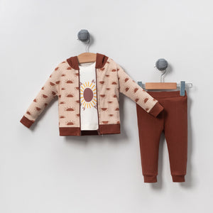 Sun Patterned Cotton Baby 3-Piece Top and Bottom Set