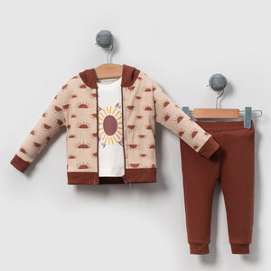 Sun Patterned Cotton Baby 3-Piece Top and Bottom Set