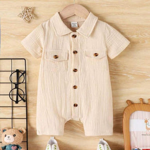 Unisex Baby & Kids 100% Cotton Wooden Button Pocket Muslin Jumpsuit