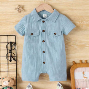 Unisex Baby & Kids 100% Cotton Wooden Button Pocket Muslin Jumpsuit