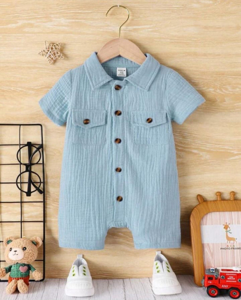 Unisex Baby & Kids 100% Cotton Wooden Button Pocket Muslin Jumpsuit