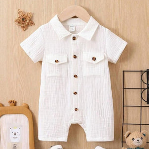 Unisex Baby & Kids 100% Cotton Wooden Button Pocket Muslin Jumpsuit