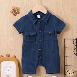 Unisex Baby & Kids 100% Cotton Wooden Button Pocket Muslin Jumpsuit