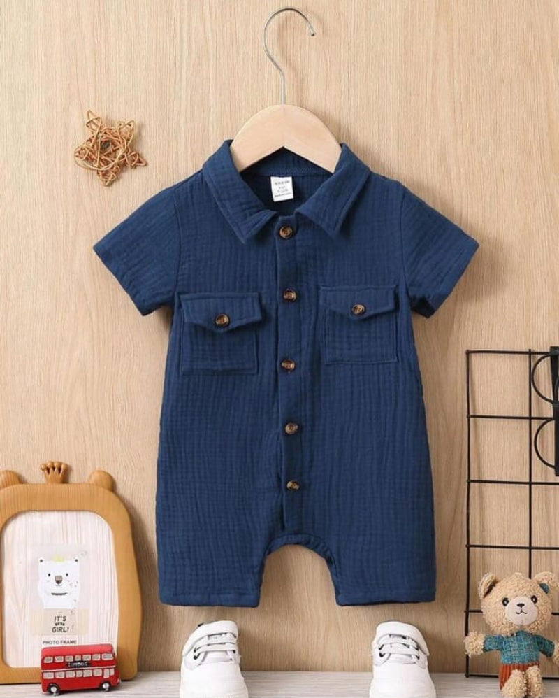Unisex Baby & Kids 100% Cotton Wooden Button Pocket Muslin Jumpsuit