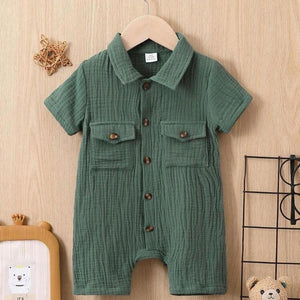 Unisex Baby & Kids 100% Cotton Wooden Button Pocket Muslin Jumpsuit