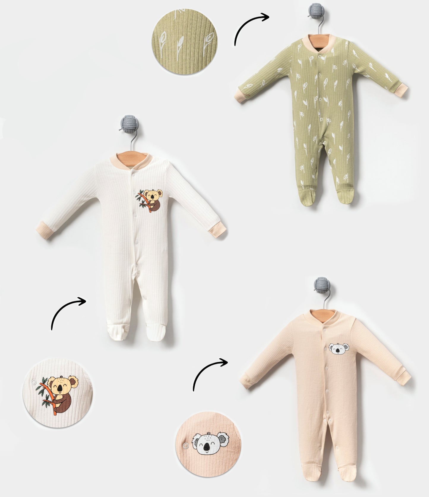 Koala Image 3-Piece Baby Romper Set