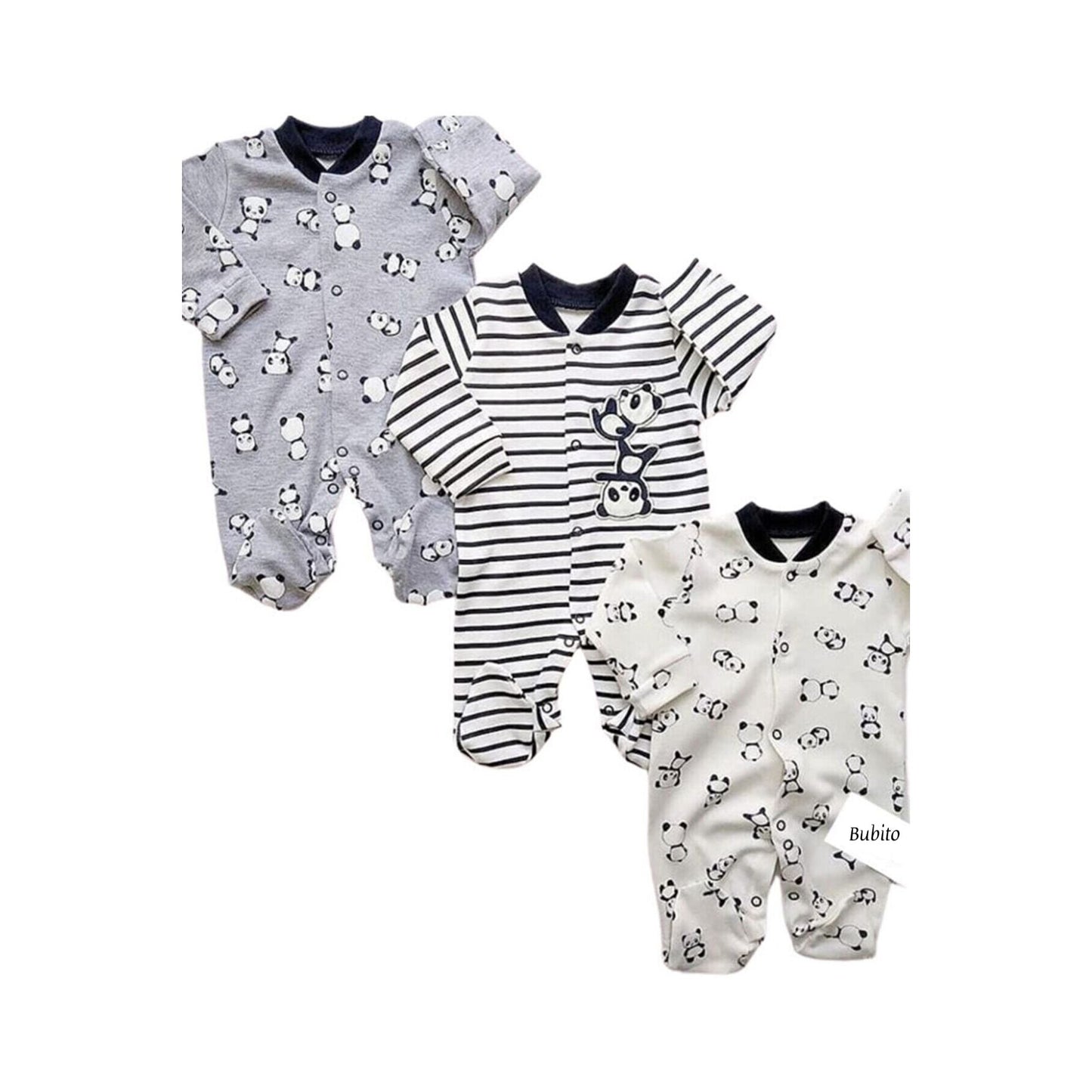 Panda Patterned Baby 3-Piece Romper Set