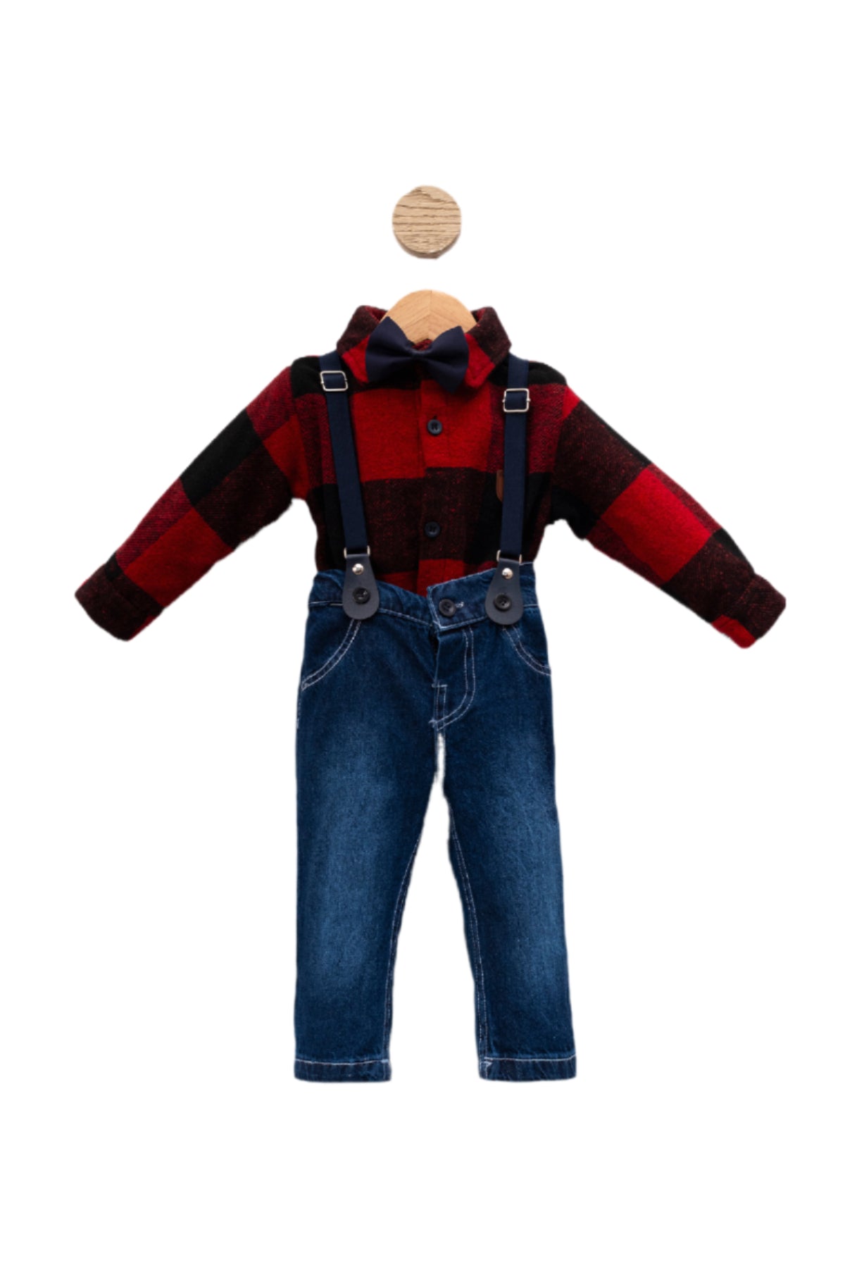 Bow Tie Plaid Stylish Baby Top and Bottom Set