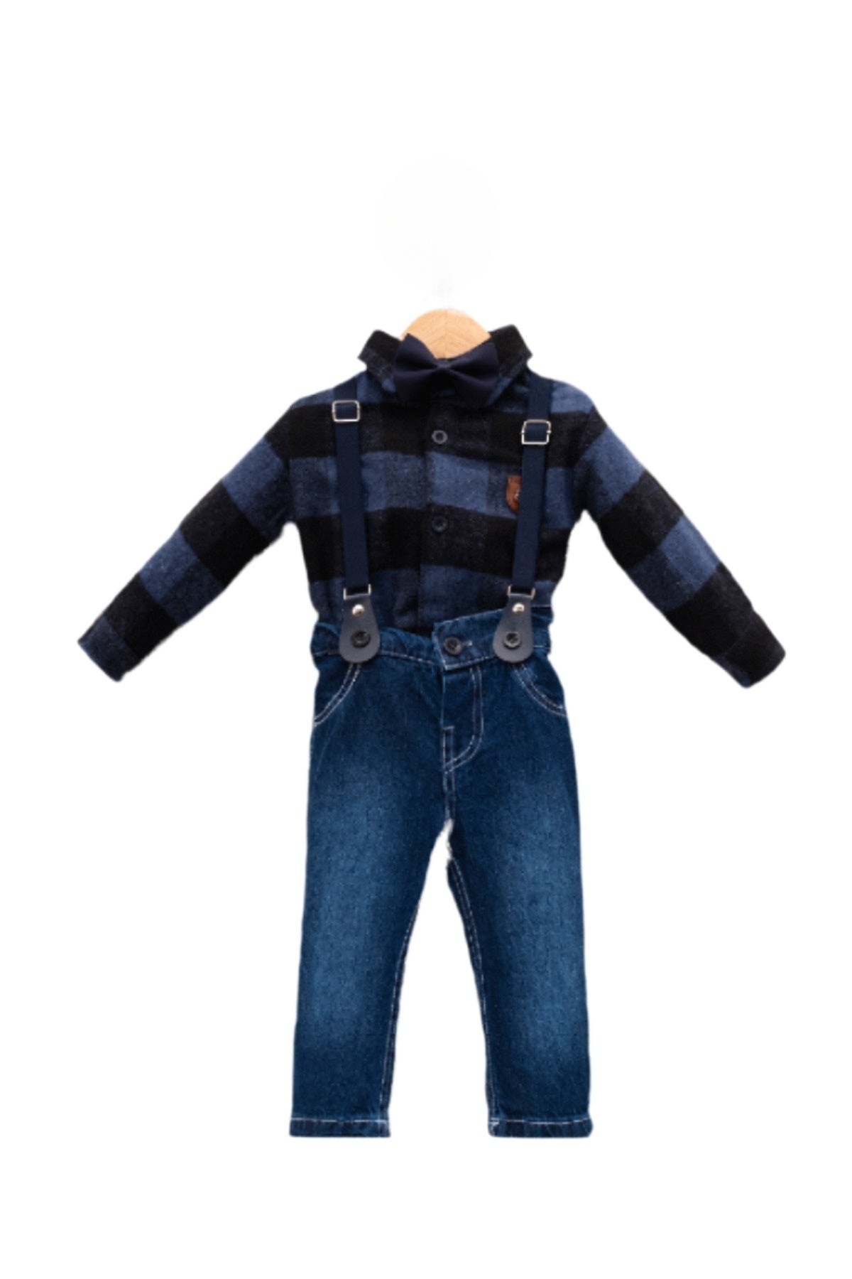 Bow Tie Plaid Stylish Baby Top and Bottom Set