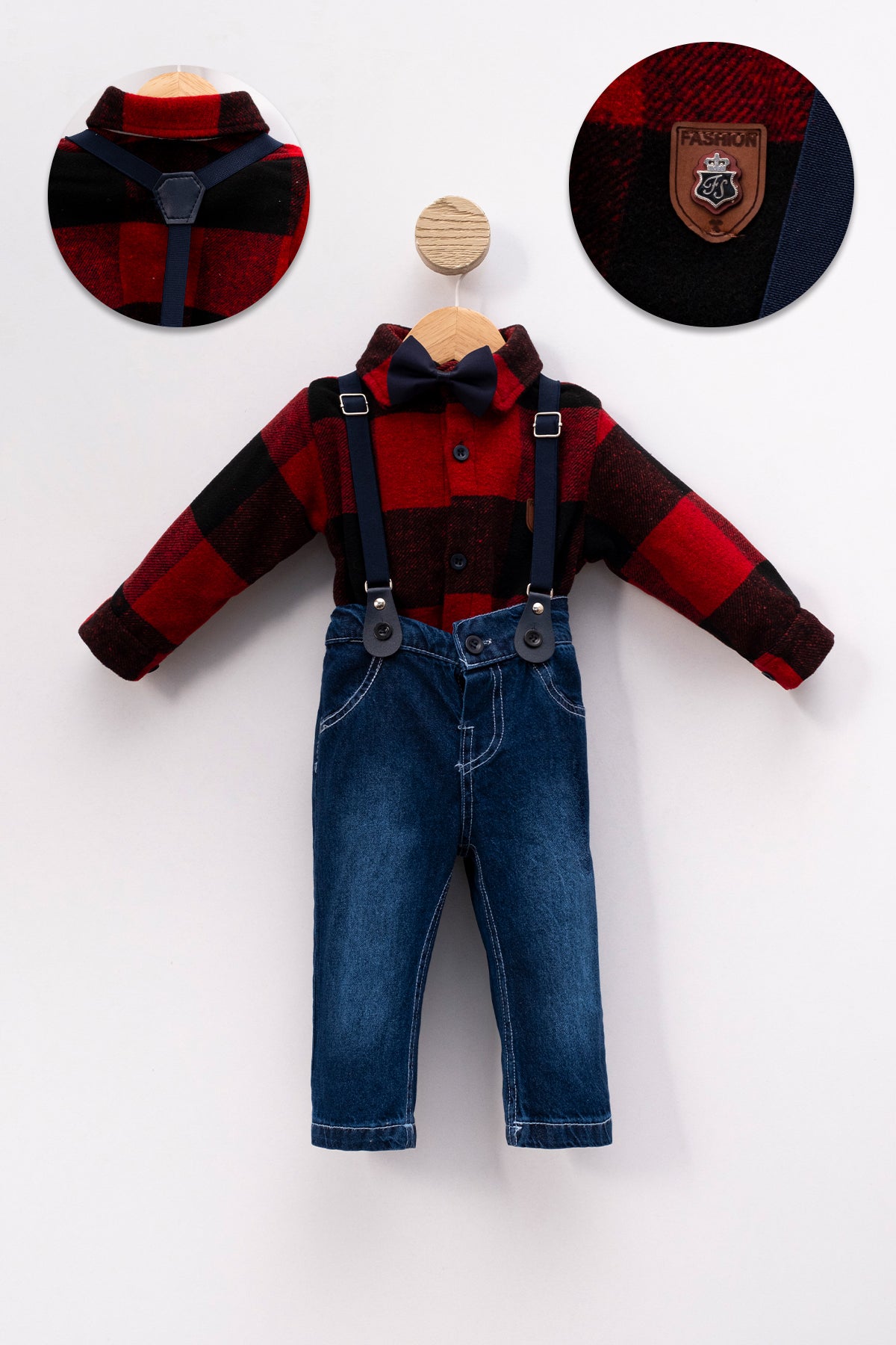 Bow Tie Plaid Stylish Baby Top and Bottom Set