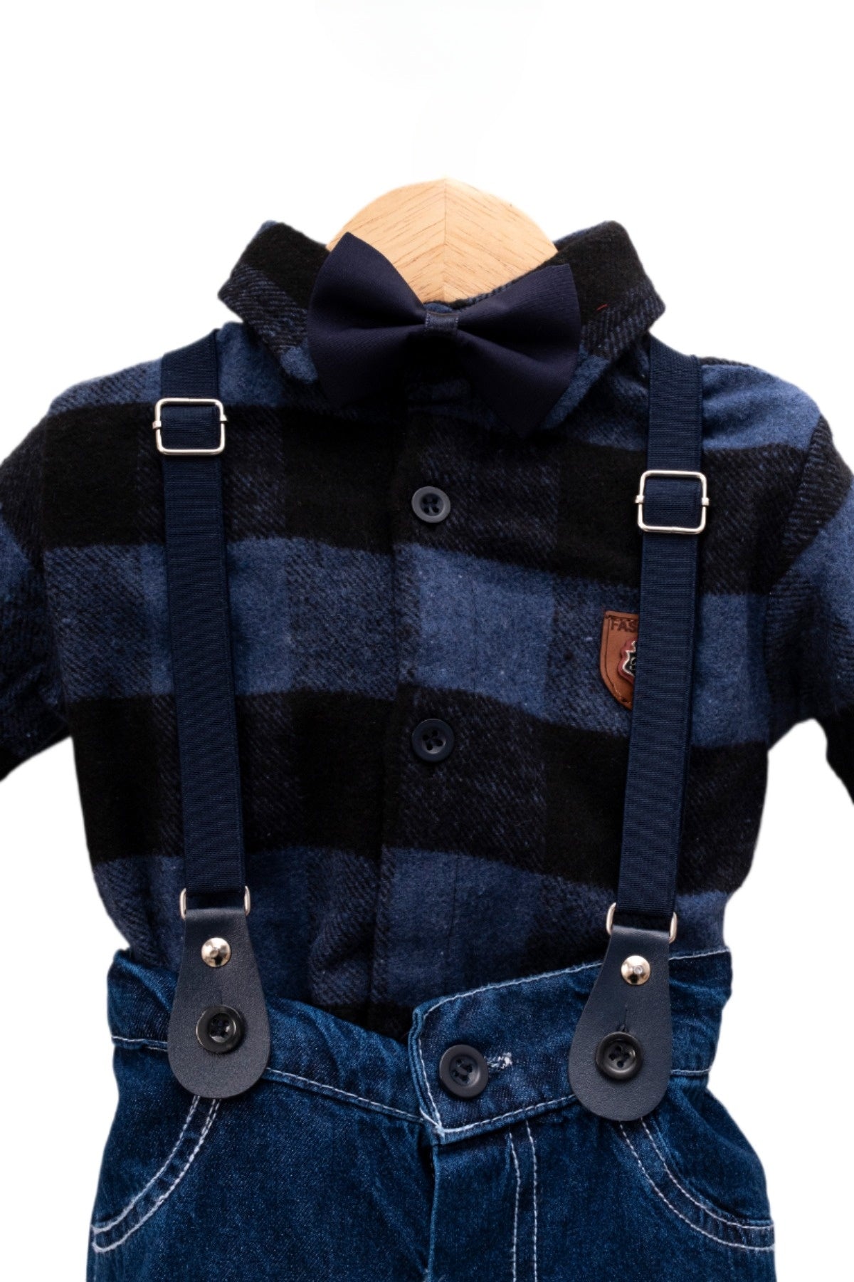 Bow Tie Plaid Stylish Baby Top and Bottom Set