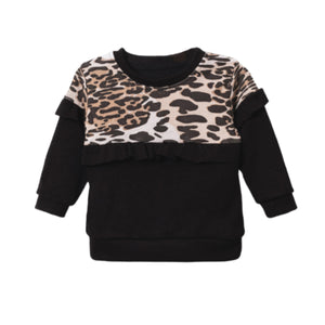 Leopard Detailed Ruffled Baby Girl Child Top and Bottom 2-Piece Set