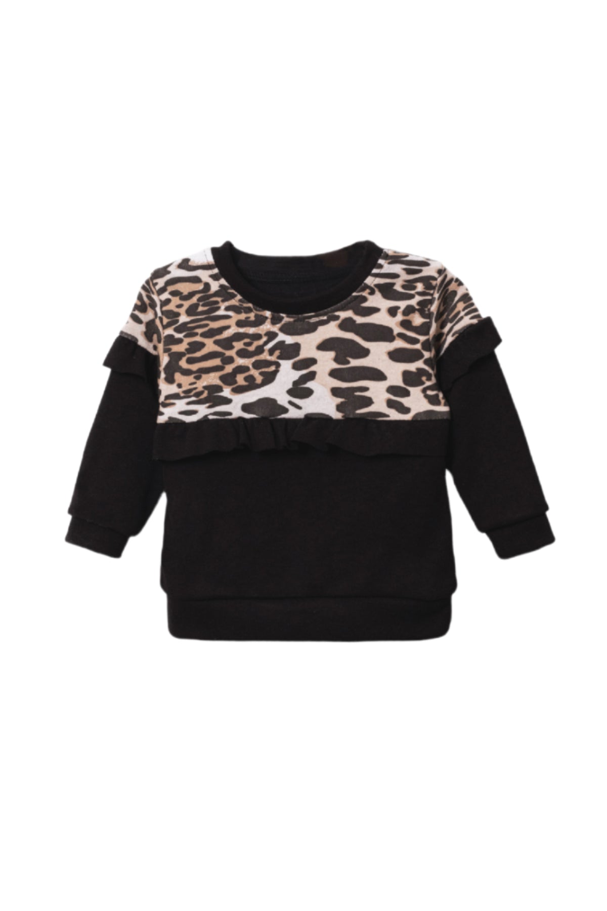Leopard Detailed Ruffled Baby Girl Child Top and Bottom 2-Piece Set