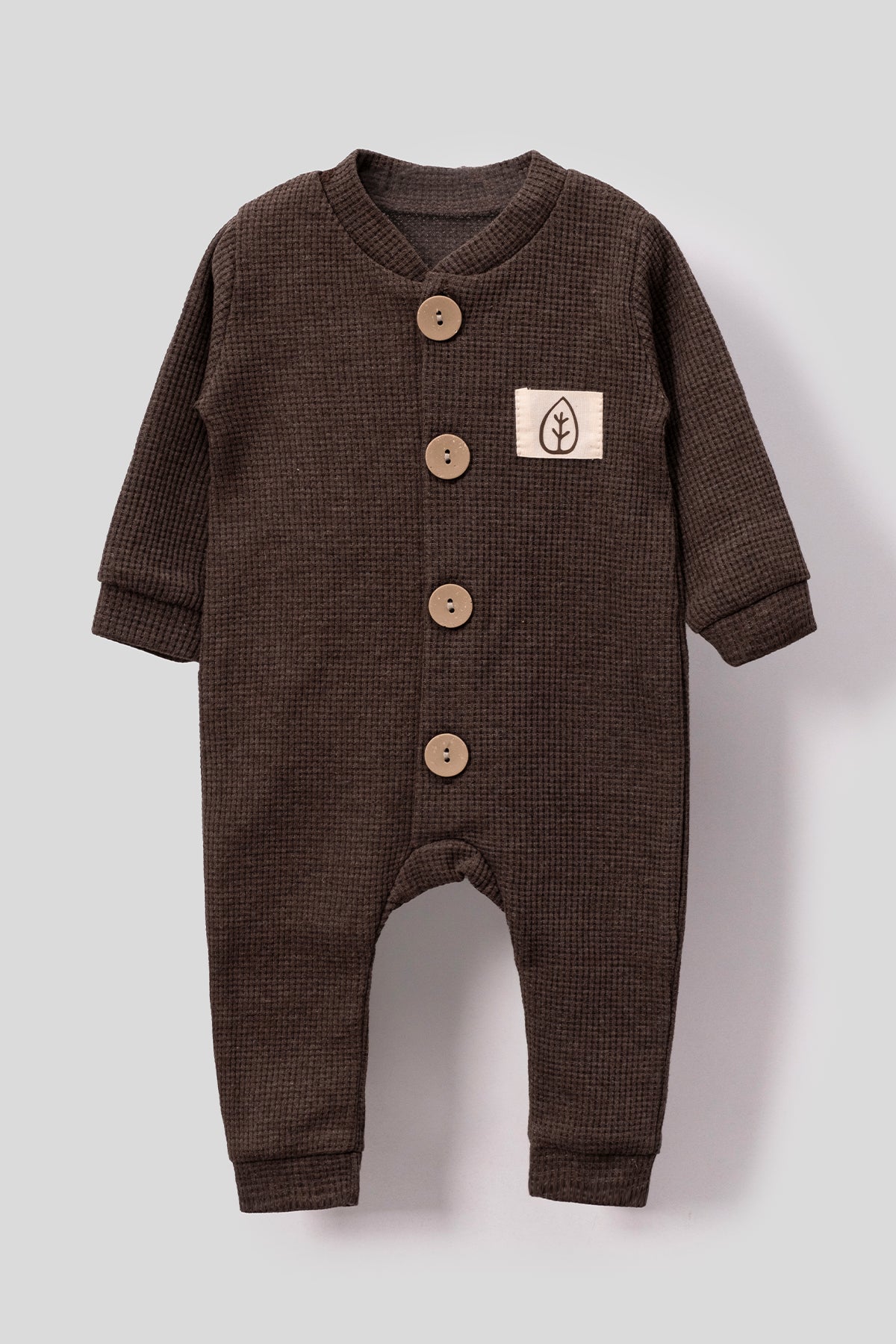 Unisex Wooden Button Visual Hat Waffle Stylish Baby Jumpsuit