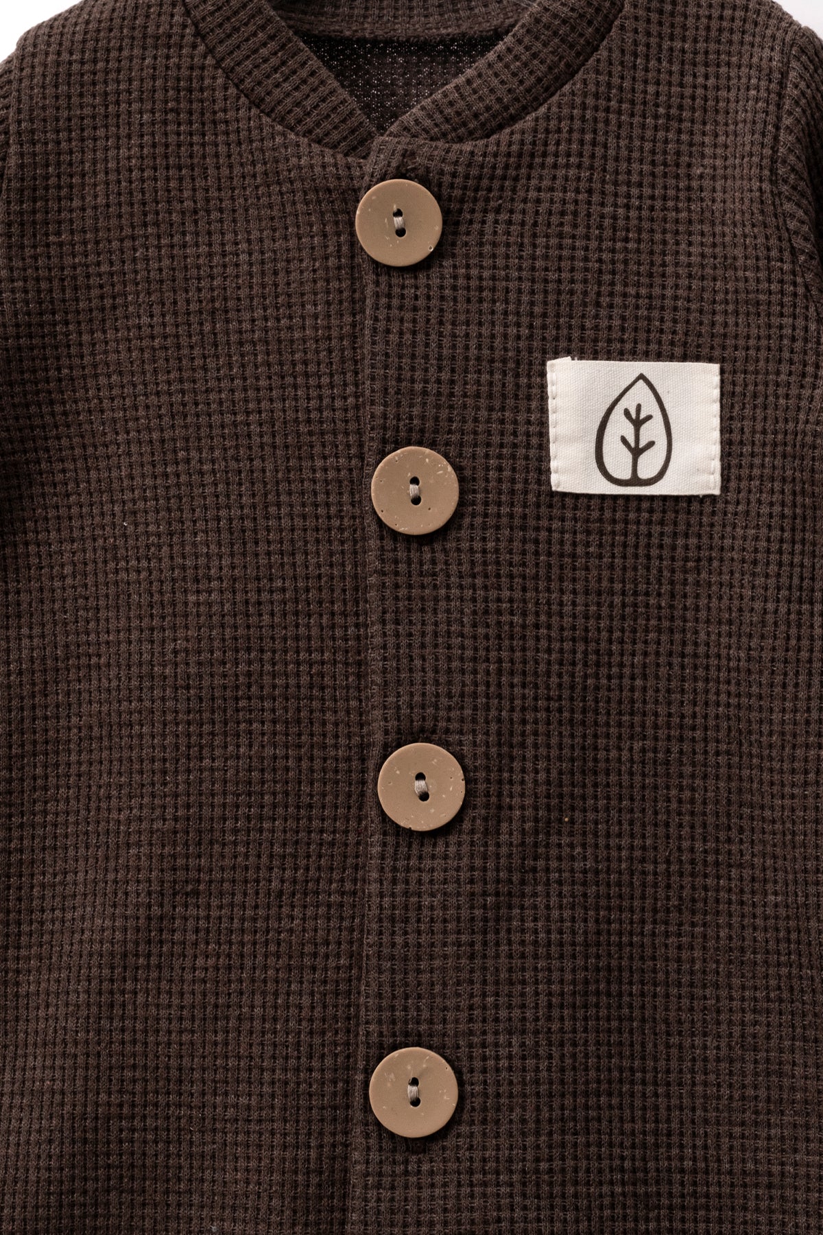 Unisex Wooden Button Visual Hat Waffle Stylish Baby Jumpsuit