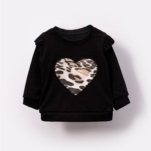 Leopard Print Heart Detailed Baby Kids Top and Bottom 2-Piece Set