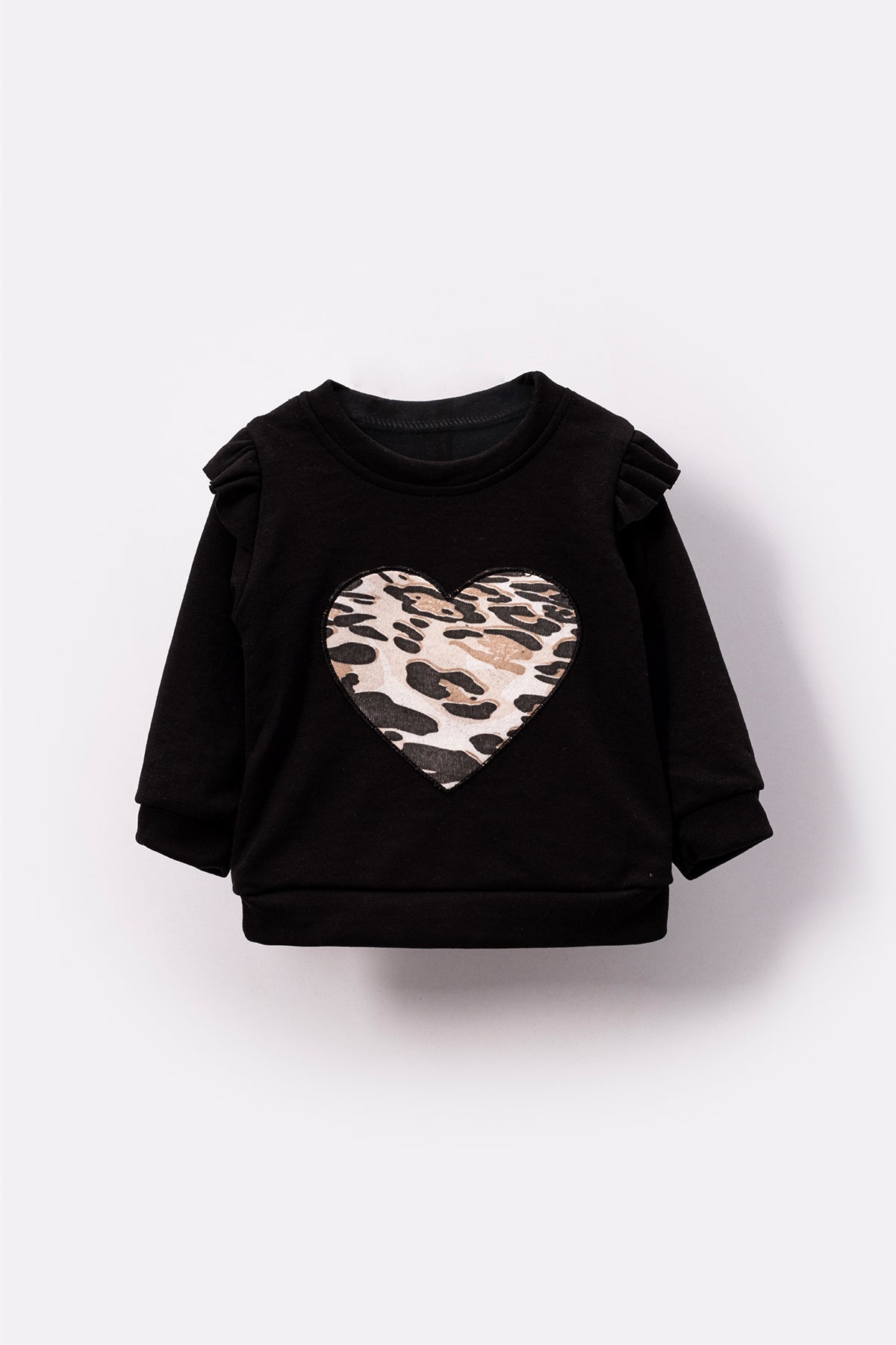 Leopard Print Heart Detailed Baby Kids Top and Bottom 2-Piece Set
