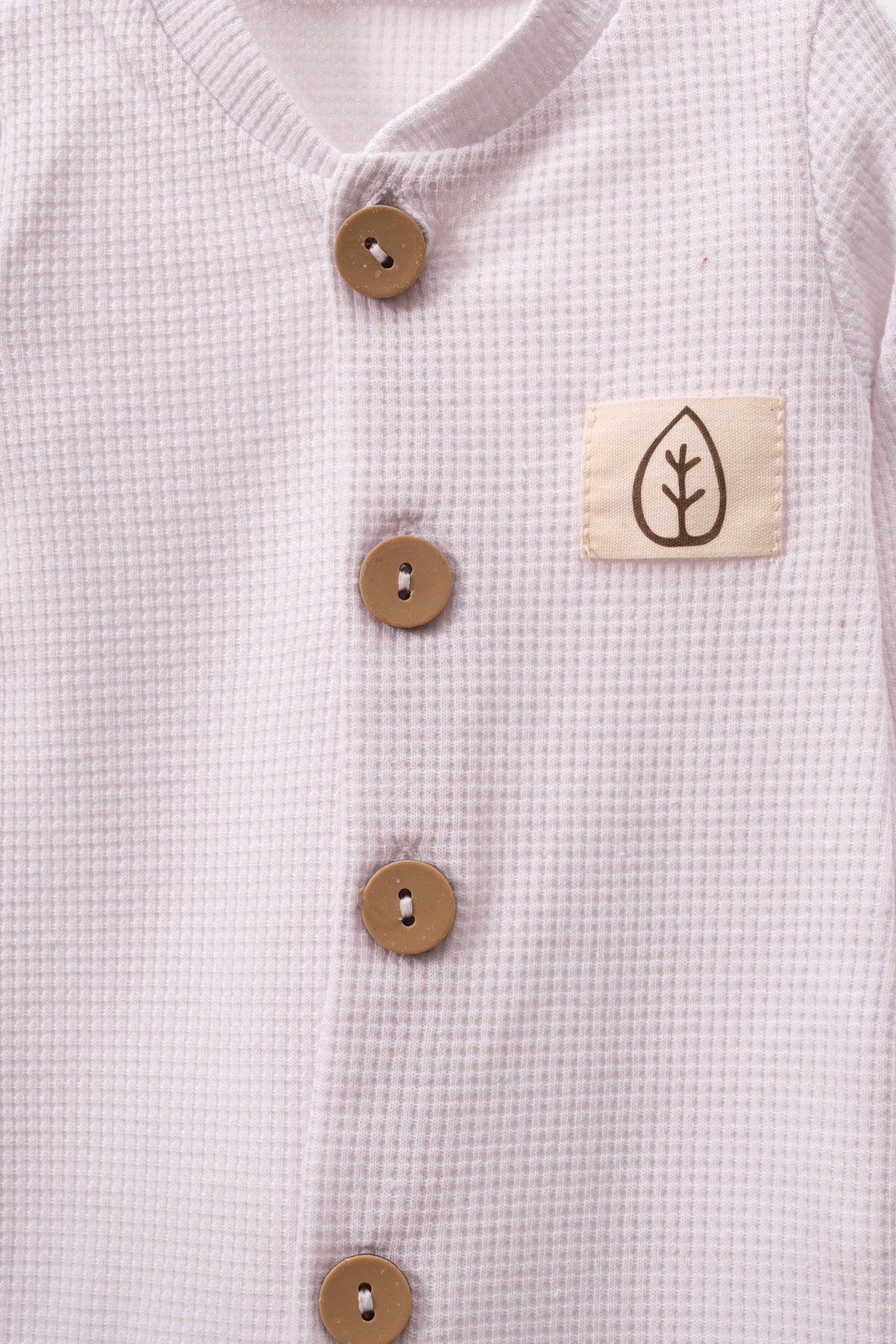 Unisex Wooden Button Visual Hat Waffle Stylish Baby Jumpsuit