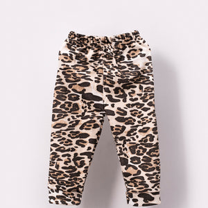 Leopard Print Heart Detailed Baby Kids Top and Bottom 2-Piece Set