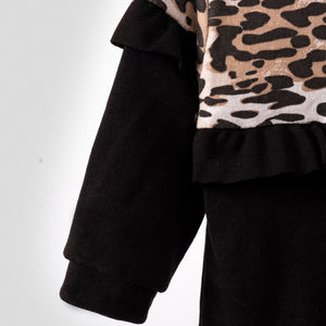 Leopard Detailed Ruffled Baby Girl Child Top and Bottom 2-Piece Set