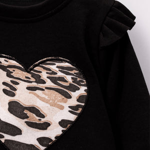 Leopard Print Heart Detailed Baby Kids Top and Bottom 2-Piece Set