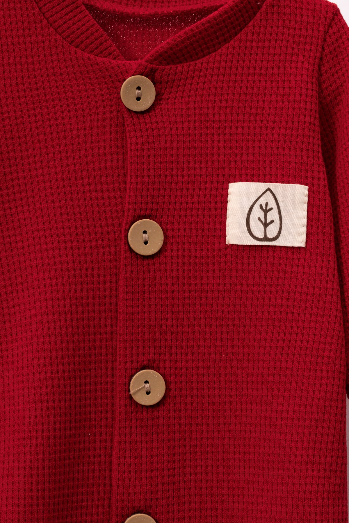 Unisex Wooden Button Visual Hat Waffle Stylish Baby Jumpsuit