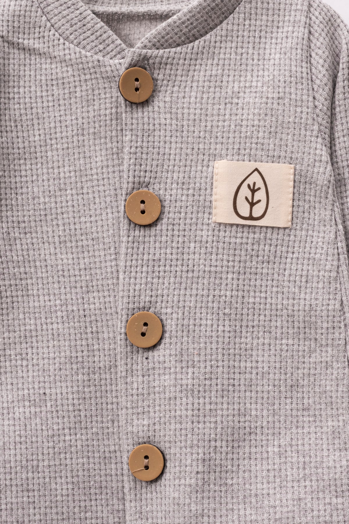 Unisex Wooden Button Visual Hat Waffle Stylish Baby Jumpsuit