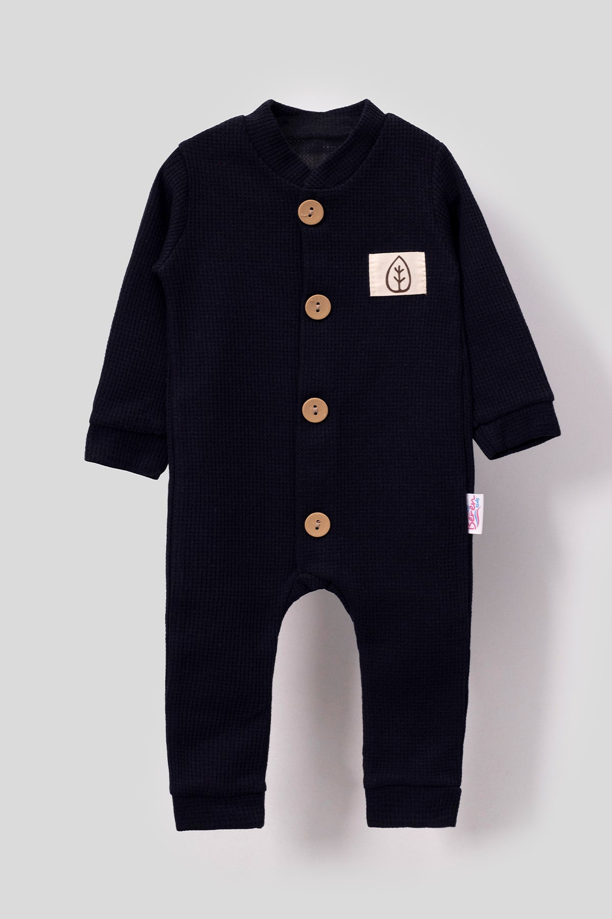 Unisex Wooden Button Visual Hat Waffle Stylish Baby Jumpsuit