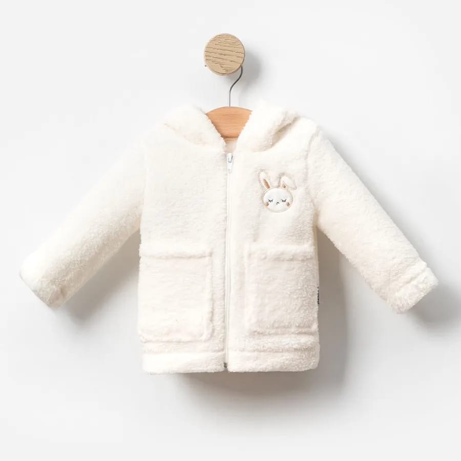 Rabbit Embroidery Zippered Baby Girl Plush Welsoft Winter Cardigan