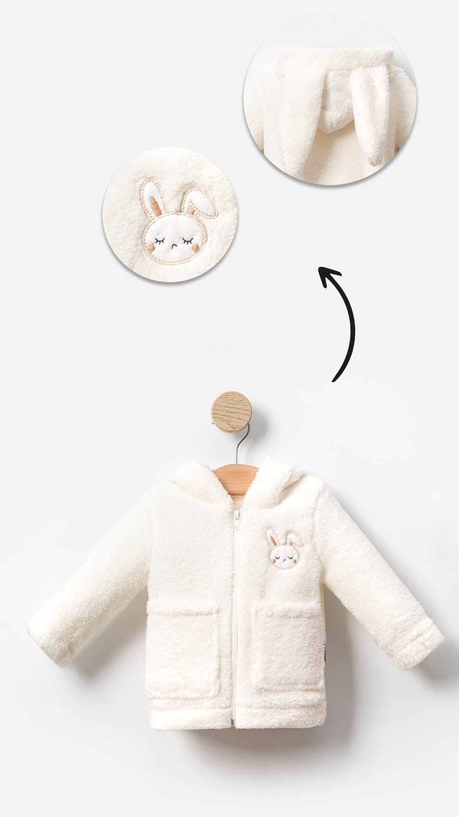 Rabbit Embroidery Zippered Baby Girl Plush Welsoft Winter Cardigan
