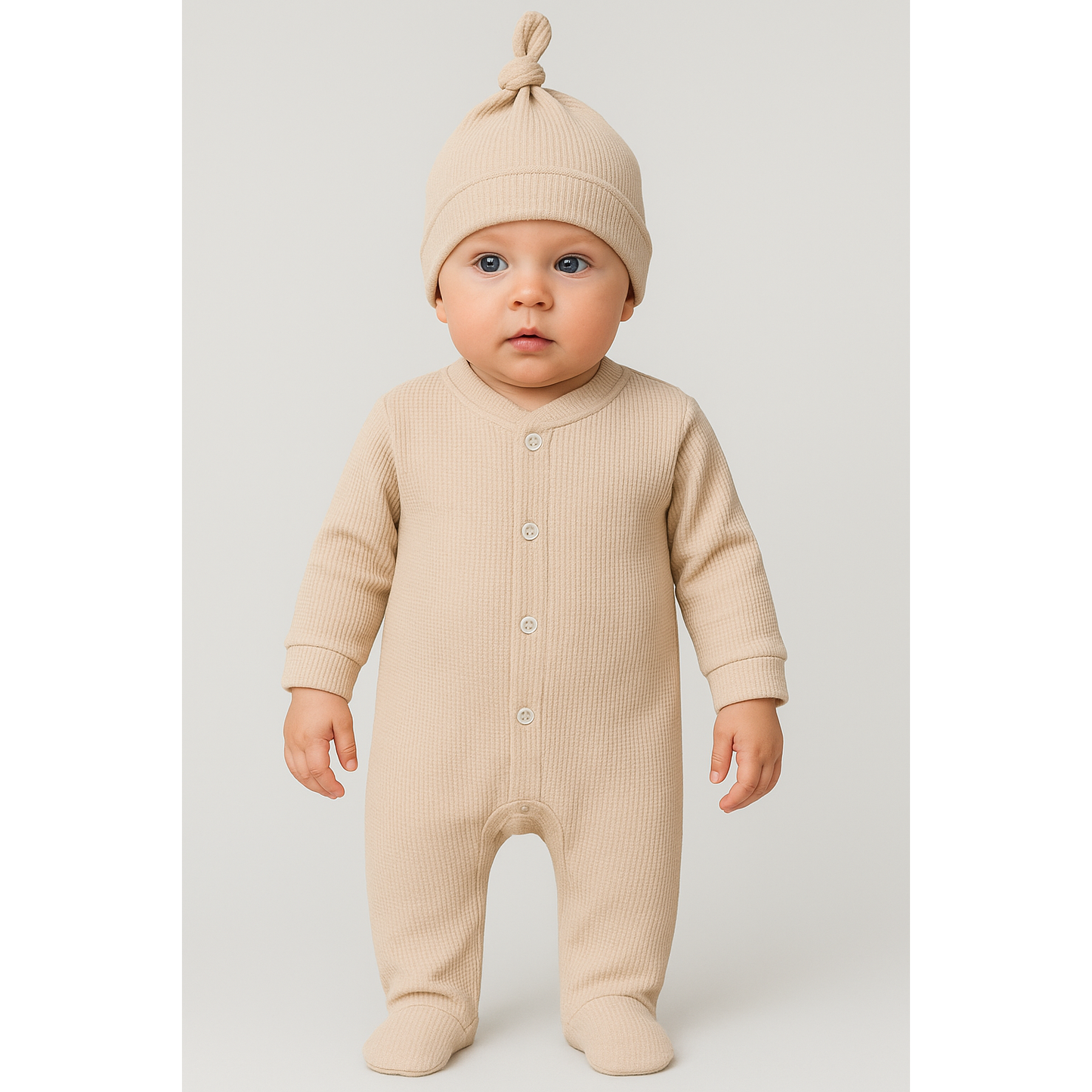 Style Hat Ribbed Combed Baby Jumpsuit